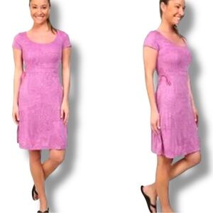 Merrell Light Purple Short Sleeve Waist Cinched Open Back Midi Dress